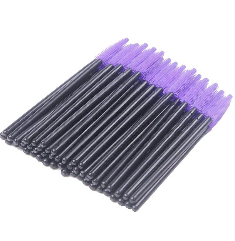 BIHRTC Pack of 100 One-Off Disposable Silicone Eyelash Mascara Brushes Wands Applicator Eyebrow Brush Makeup Tool Kit Set (Tower Shape - Black+Purple) - Image 2
